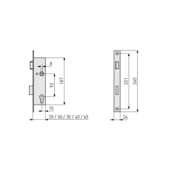 Einsteckschloss für Rohrrahmentüren 24 x 245 mm käntig ^ Abus Best