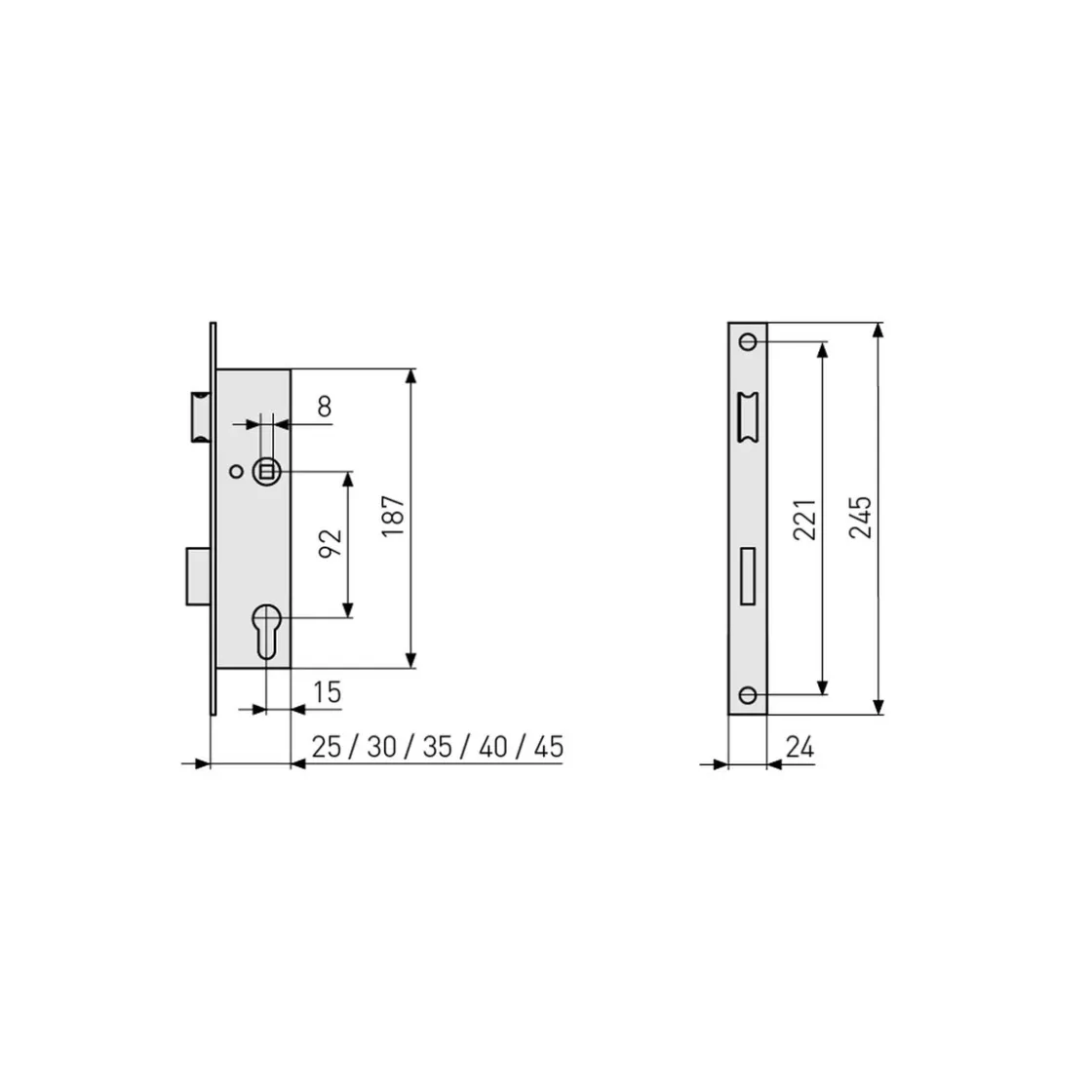 Einsteckschloss für Rohrrahmentüren 24 x 245 mm käntig ^ Abus Best