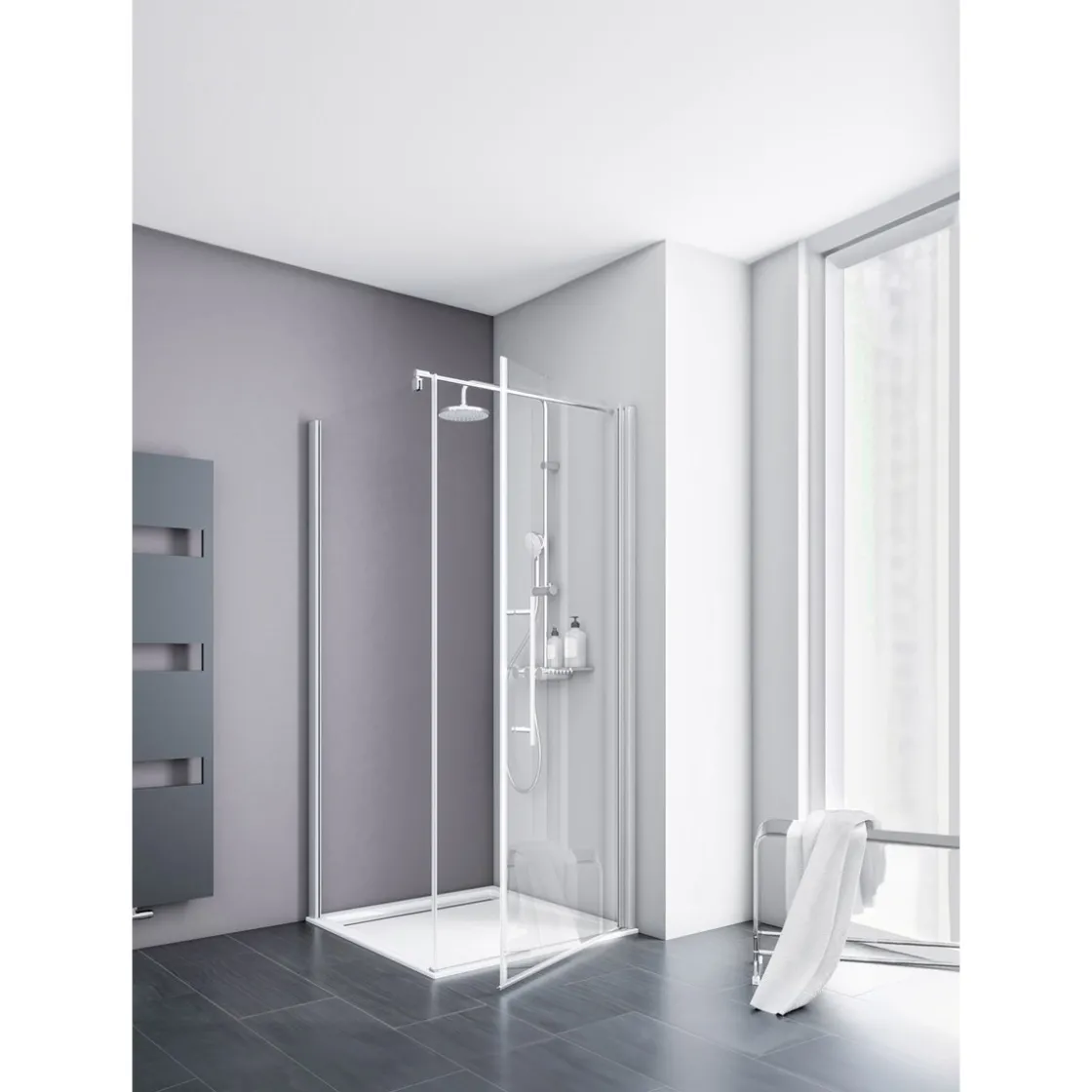 Alexa Style 2.0 Drehtuer inkl Seitenwand192x90x90cm Alu Natur, Klar hell ^ Schulte New