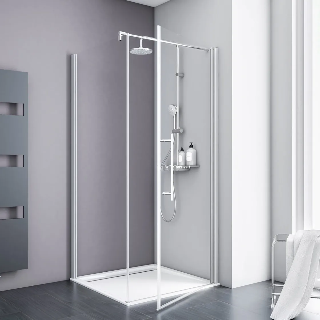 Alexa Style 2.0 Drehtuer inkl Seitenwand192x90x90cm Alu Natur, Klar hell ^ Schulte New