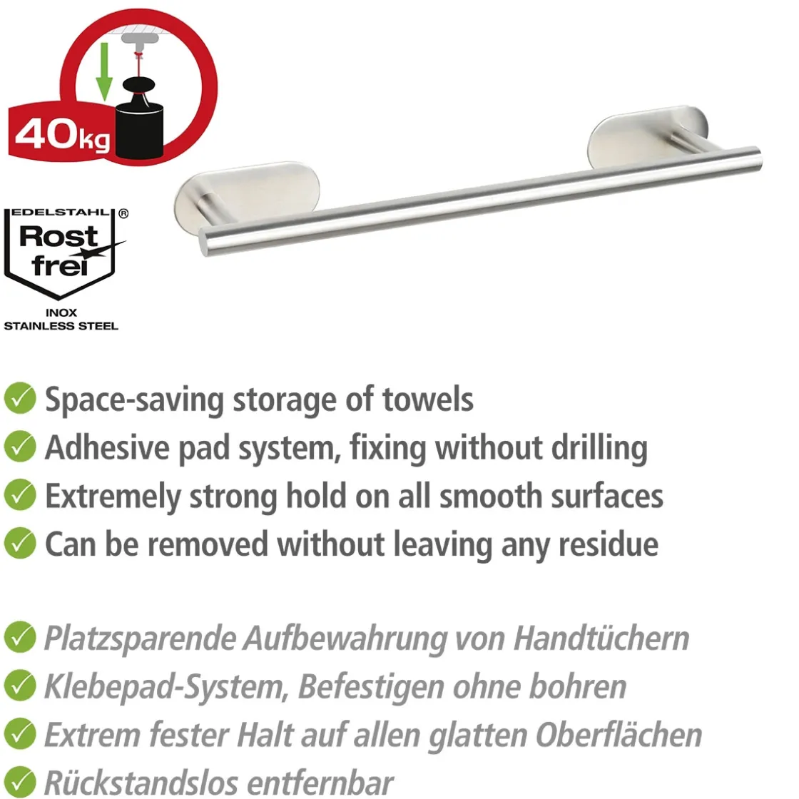 Badetuchstange Uno 40 cm Orea MattTurbo-Lock Edelstahl ^ Wenko Hot