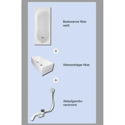 Badewannen-Set Nixe, 170x75cm,best. ausWanne, Wannenträger&Ab-Überlaufgarnitur ^ Ottofond