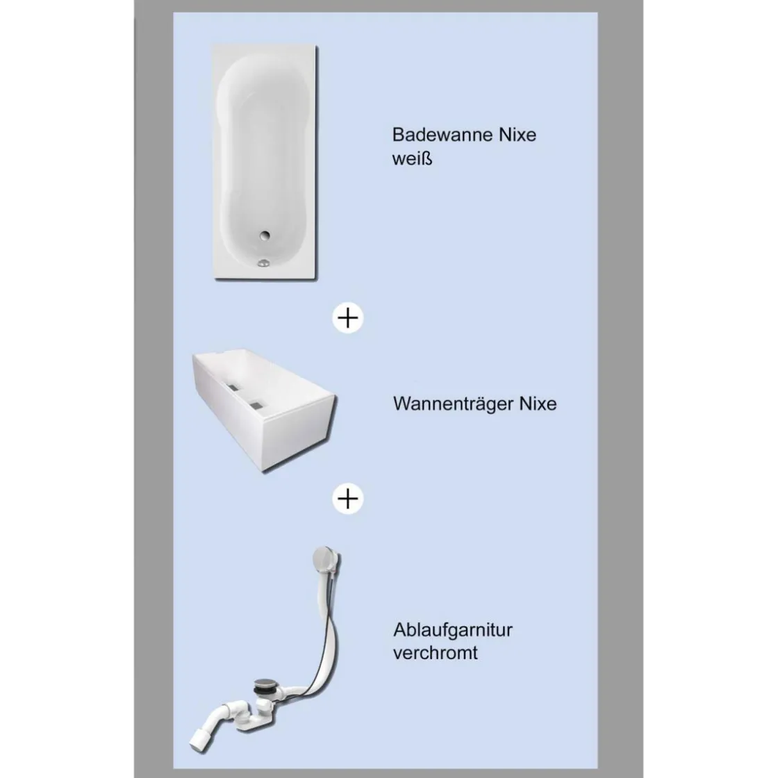 Badewannen-Set Nixe, 170x75cm,best. ausWanne, Wannenträger&Ab-Überlaufgarnitur ^ Ottofond