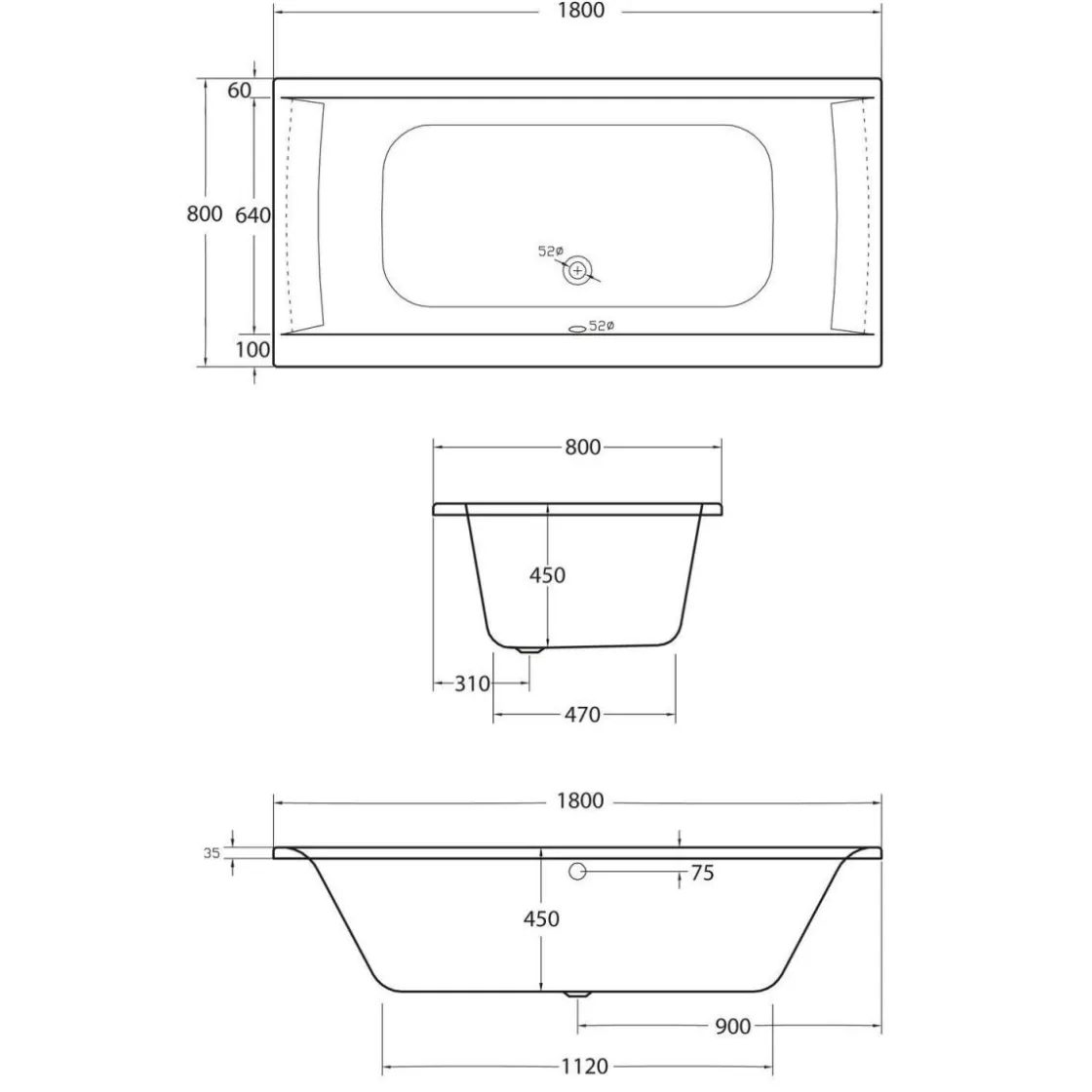 Badewanne Rosa 180x80 cm, weiss ^ Ottofond Hot