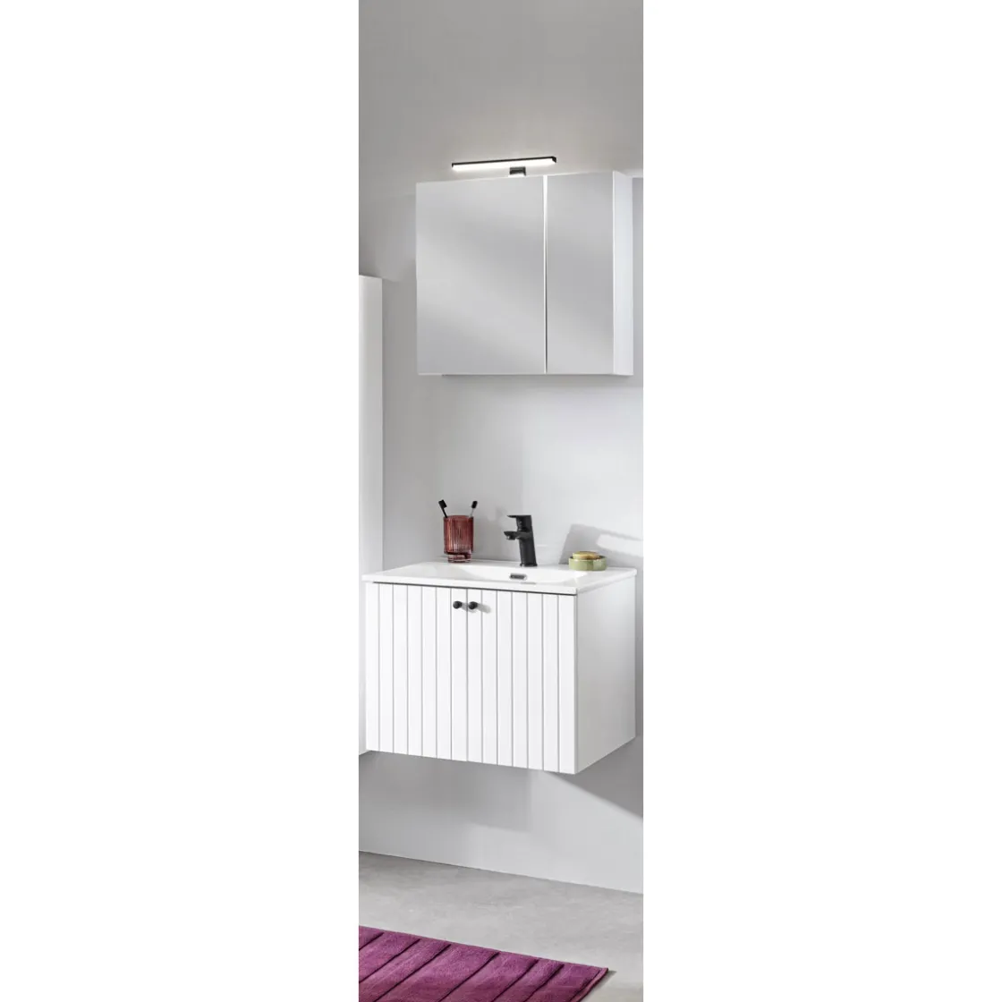 Piet, Spiegelschrank + Waschtischunterschrank, inkl. LED-Aufsatzleuchte ^ Outlet
