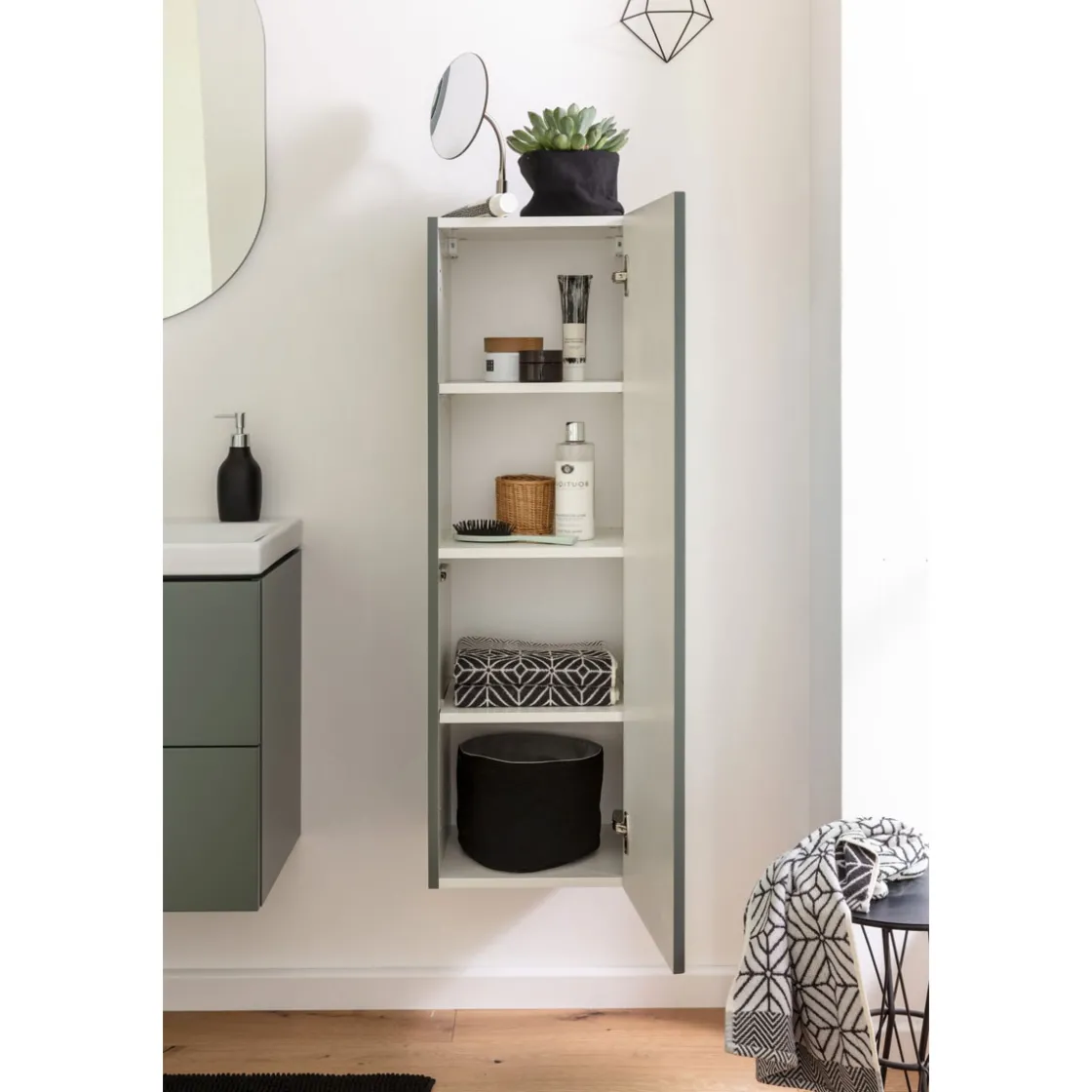 BADMOBIL Midischrank CRAFT 30 x 110 x 33 cm Tür mit Push-To-Open grün-matt ^ Sale