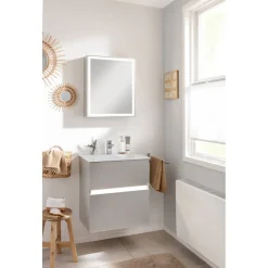 BADMOBIL Spiegelschrank FOTON 52 x 63 x 14 cm Tür rechts mit LED verdeckter Sensorschalter hellgrau ^ New