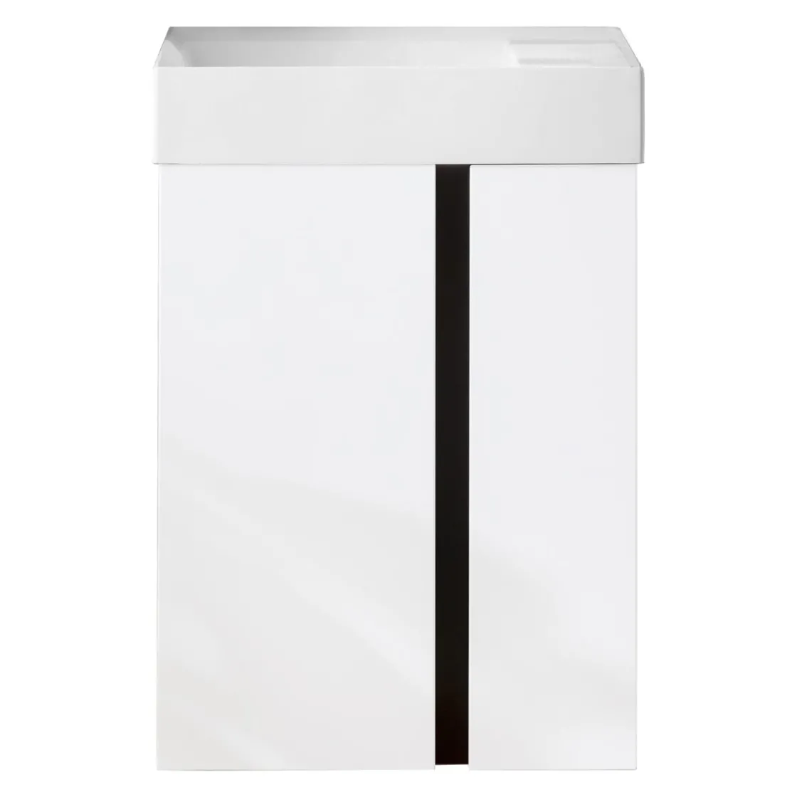BADMOBIL Waschtischunterschrank LINUS 49 x 63 x 34,5 cm 2 Türen grifflos weiß mit schwarzer Dekorleiste ^