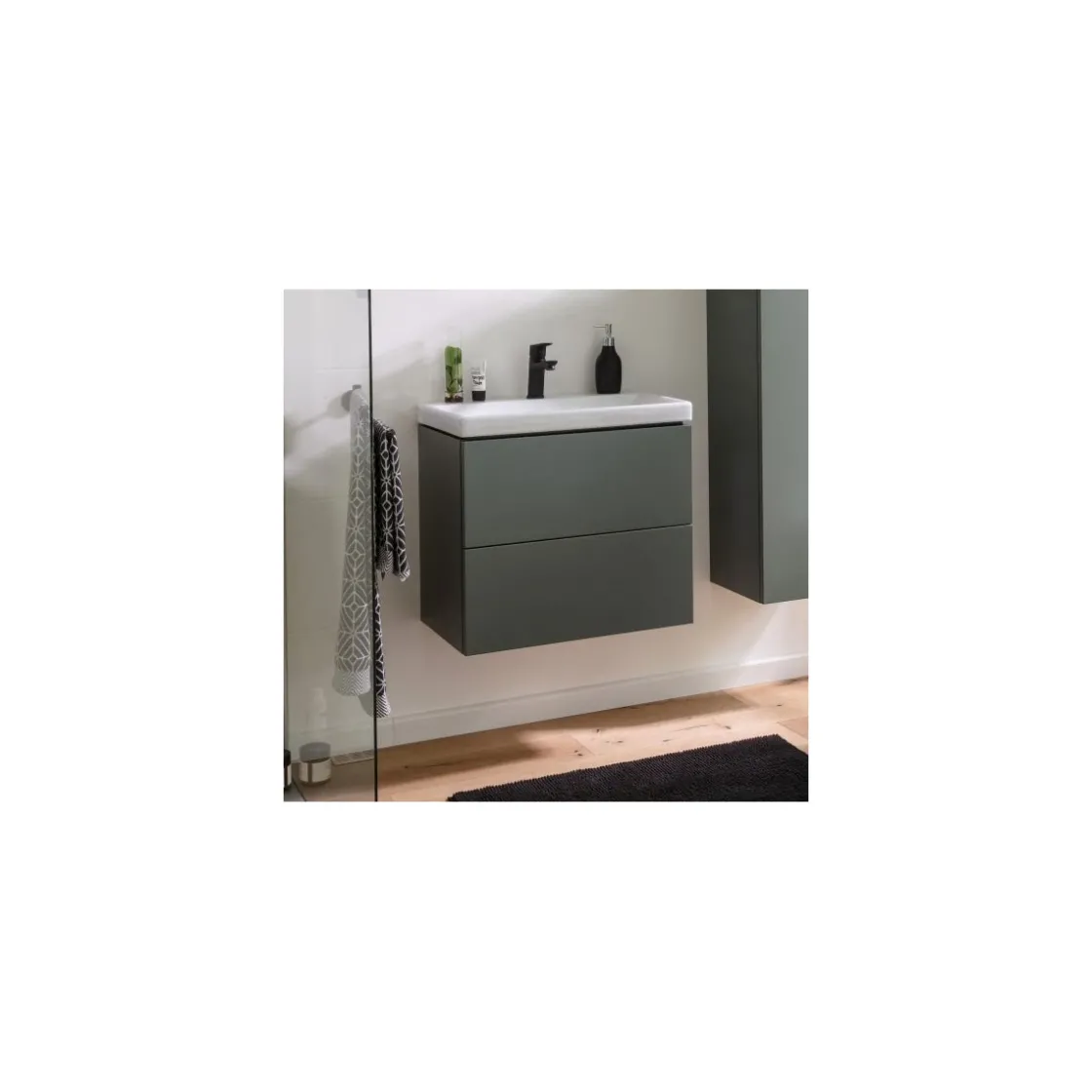 BADMOBIL Waschtischunterschrank CRAFT 49 x 54 x 36 cm 2 Schubladen mit Push-To-Open grün-matt ^ Hot