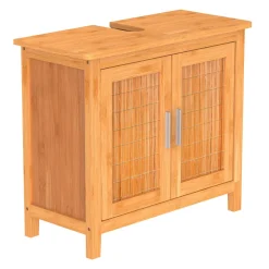 Bambus Waschbeckenunterschrank mit 2Tueren, BxHxT 67x60x28cm ^ Schütte Clearance