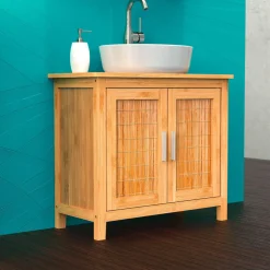 Bambus Waschbeckenunterschrank mit 2Tueren, BxHxT 67x60x28cm ^ Schütte Clearance