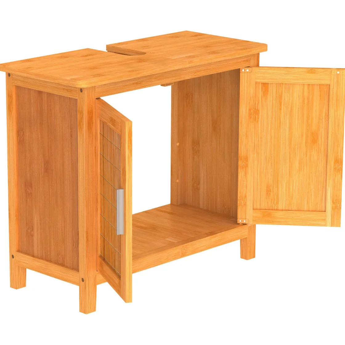 Bambus Waschbeckenunterschrank mit 2Tueren, BxHxT 67x60x28cm ^ Schütte Clearance