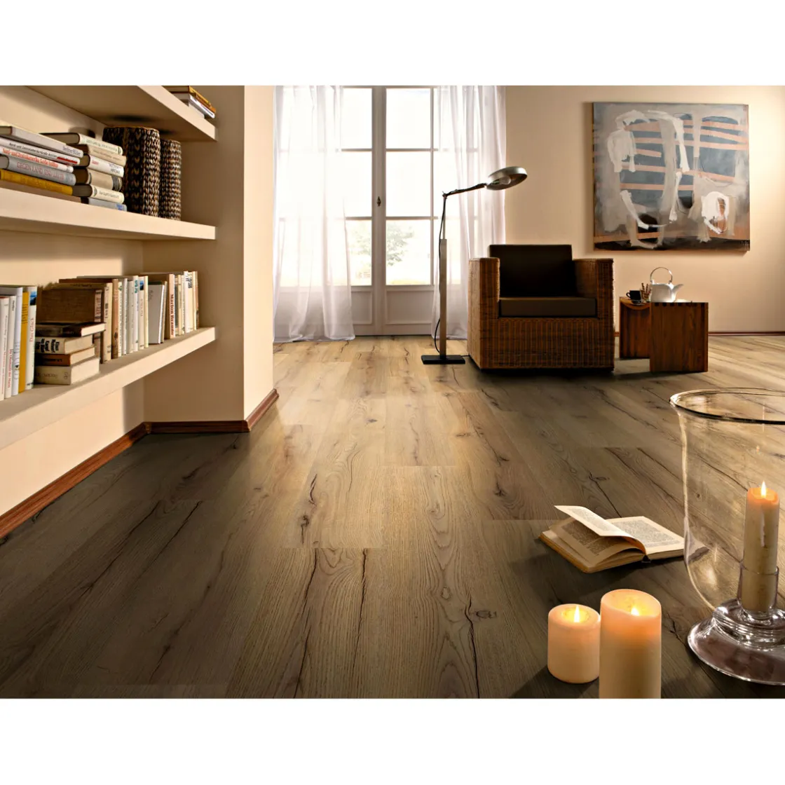 Laminatboden Century Oak beige 138 x 19,3 cm ^ Basic Sale
