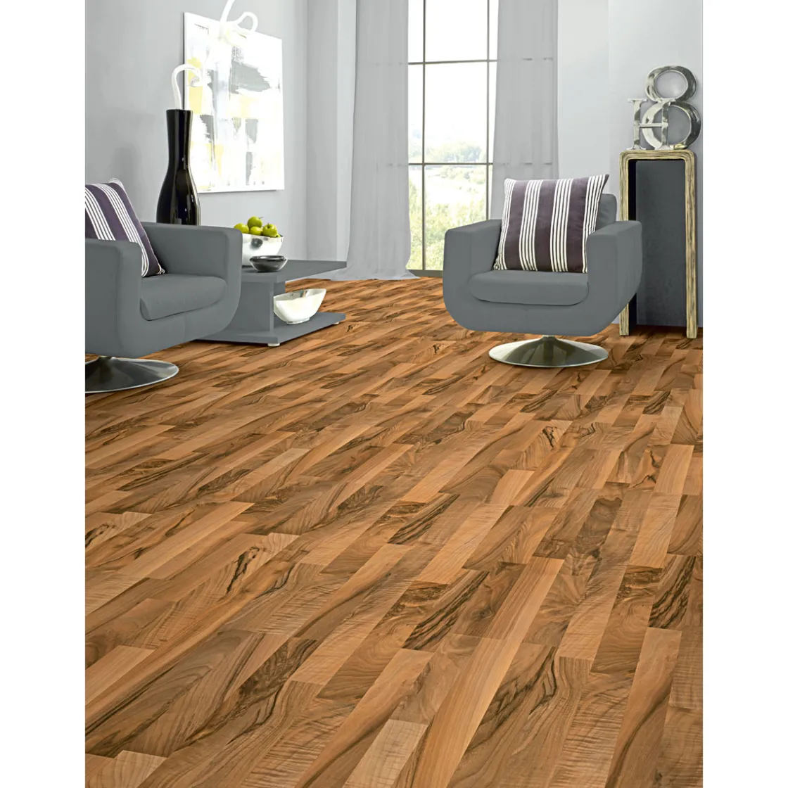 Laminatboden Nussbaum 137,6 x 19,3 cm ^ Basic Best