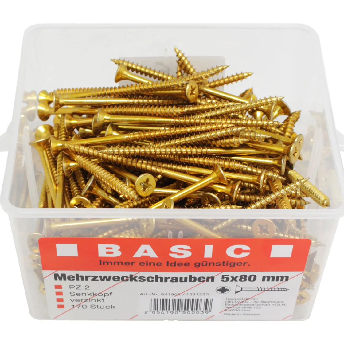 Mehrzweckschrauben 5,0 x 80 mm 170 Stück im Eimer ^ Basic Hot