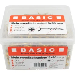 Mehrzweckschrauben 5,0 x 80 mm 170 Stück im Eimer ^ Basic Hot
