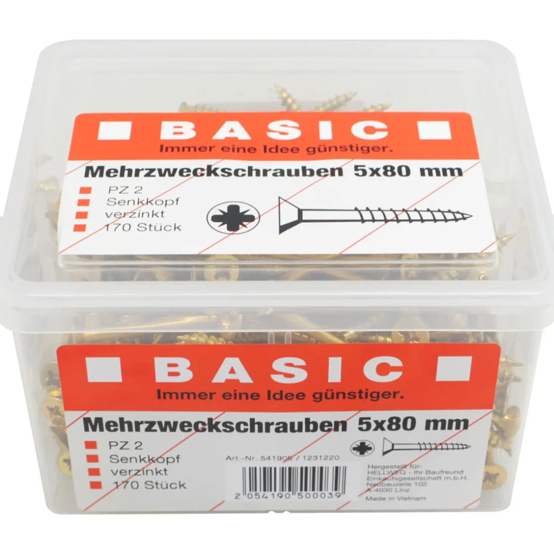 Mehrzweckschrauben 5,0 x 80 mm 170 Stück im Eimer ^ Basic Hot
