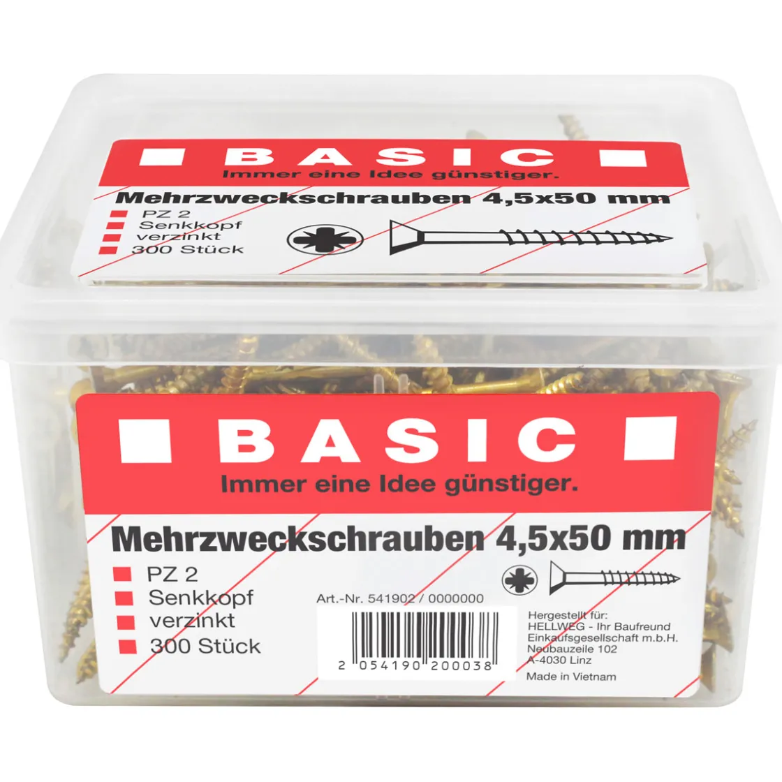 Mehrzweckschrauben 4,5 x 50 mm 300 Stück im Eimer ^ Basic Sale