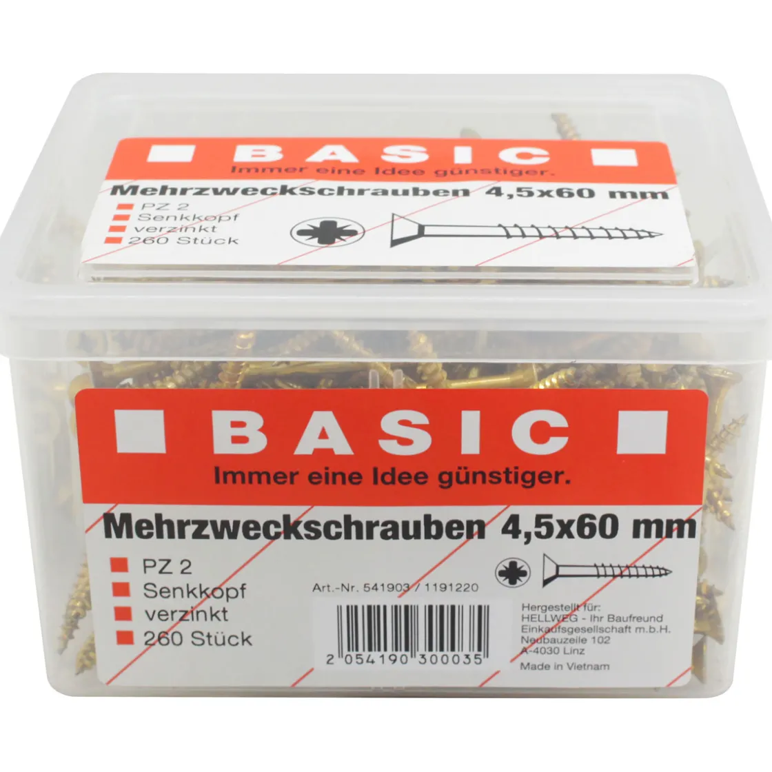 Mehrzweckschraube 4,5 x 60 mm 260 Stück im Eimer ^ Basic Discount