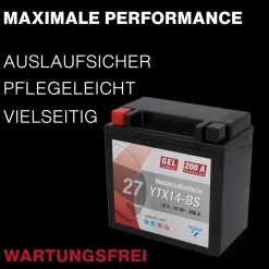 Batterie GEL YTX14-BS 14Ah 260A ^ New