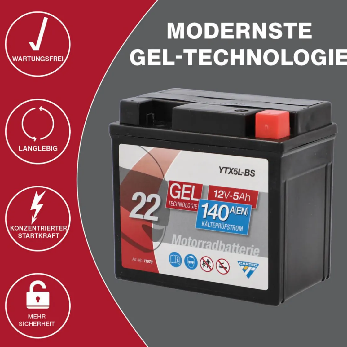 Batterie GEL YTX5L-BS 5Ah 140A ^ Outlet