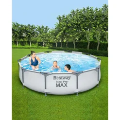 Frame-Pool-Set Steel Pro MAX mit Filterpumpe Durchmesser 305 x 76 cm lichtgrau ^ Bestway Hot