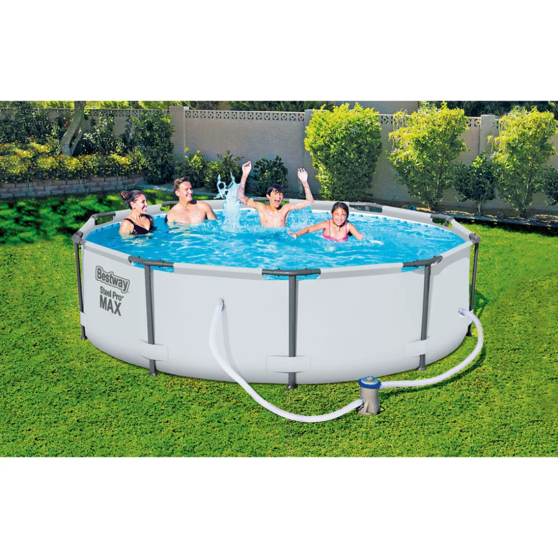 Frame-Pool-Set Steel Pro MAX mit Filterpumpe Durchmesser 305 x 76 cm lichtgrau ^ Bestway Hot
