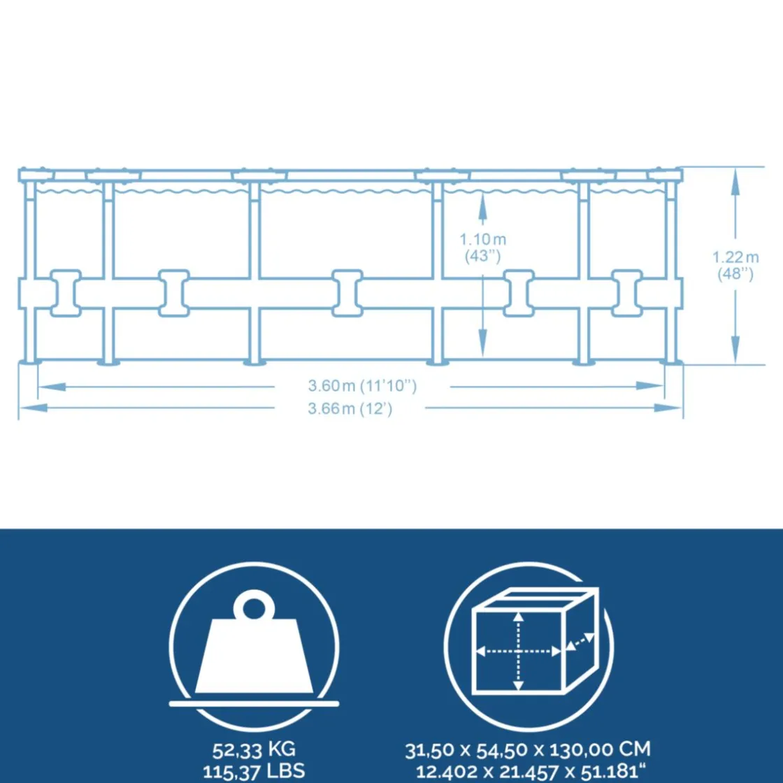 Steel Pro Max Frame-Pool-Set366x122cm Dm. 3,66x1,22m ^ Bestway Clearance
