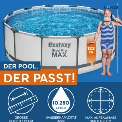 Steel Pro Max Frame-Pool-Set366x122cm Dm. 3,66x1,22m ^ Bestway Clearance