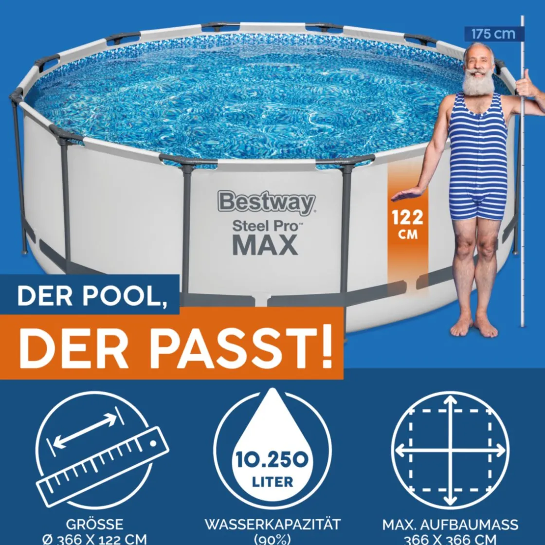 Steel Pro Max Frame-Pool-Set366x122cm Dm. 3,66x1,22m ^ Bestway Clearance