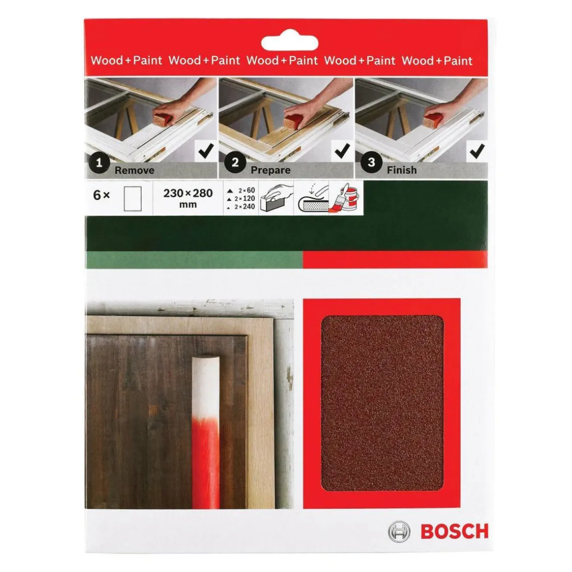 DIY Handschleif-Set 230 x 2 mm 2xK60KK 6- teilig rot ^ Bosch Hot