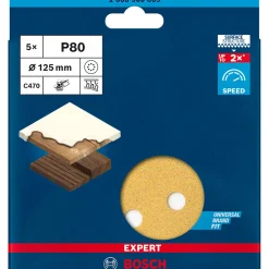 Expert C470 Schleifpapier mit 8 Löchern für Exzenterschleifer 125 mm G 80 5- teilig ^ Bosch Professional Hot