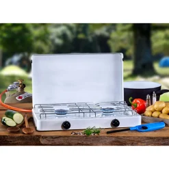 Zweiflammkocher Capri inklusive Druckregler und 80 cm Gasschlauch ^ CFH Clearance