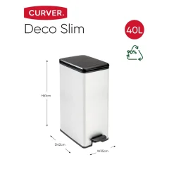 Mülleimer DECO Bin SLIM 40L mit Pedal schwarz silber metallic ^ Curver