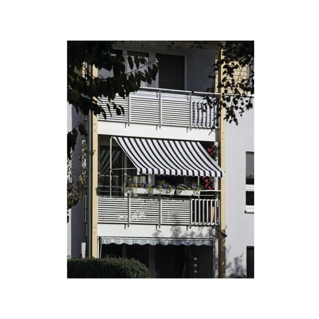 Fallarm-/Balkonmarkise Lyon blau-weiss x 120 cm ^ Durabil New