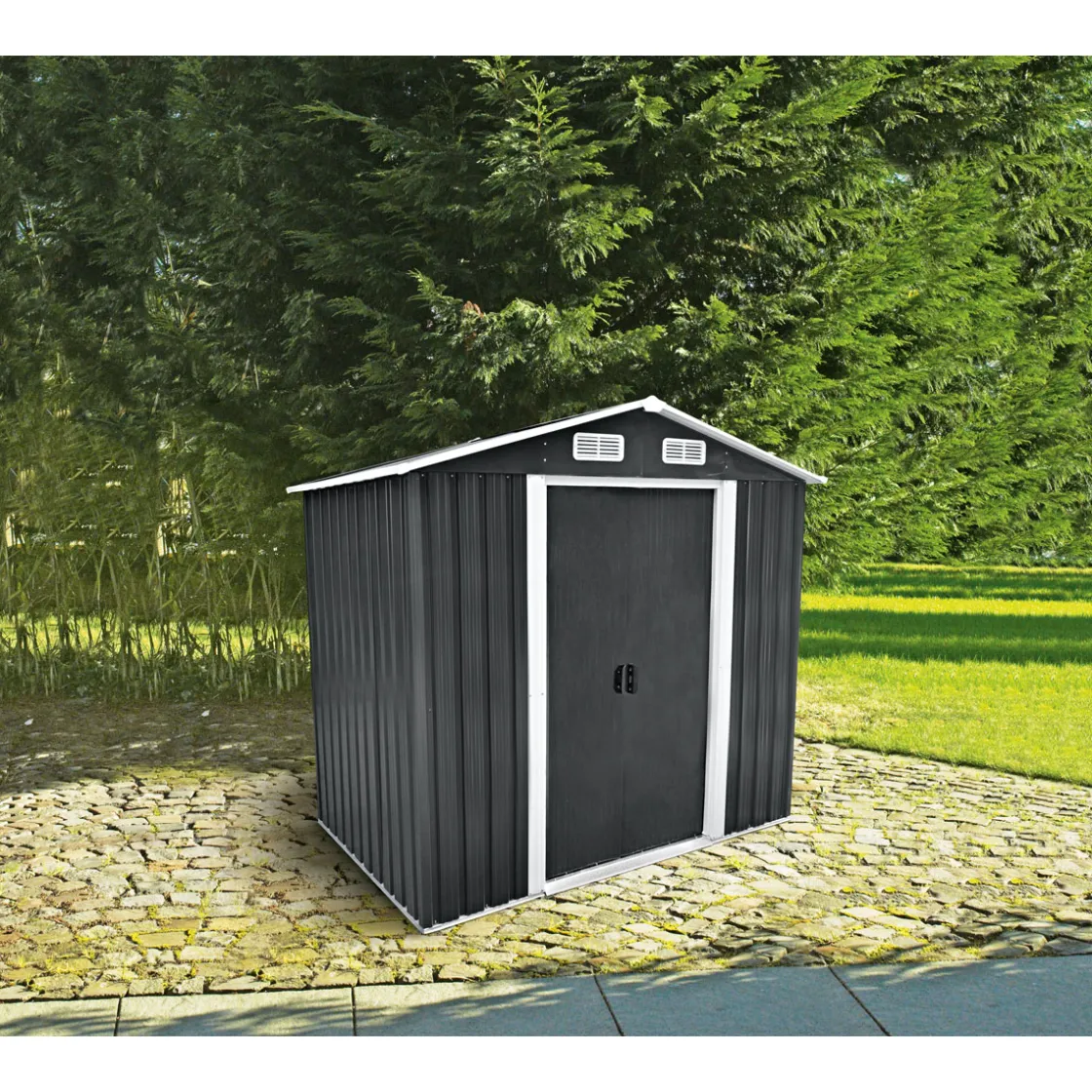 Gerätehaus Moritz carbon und weiß 204 x 186 x 132 cm ^ Durabil Sale