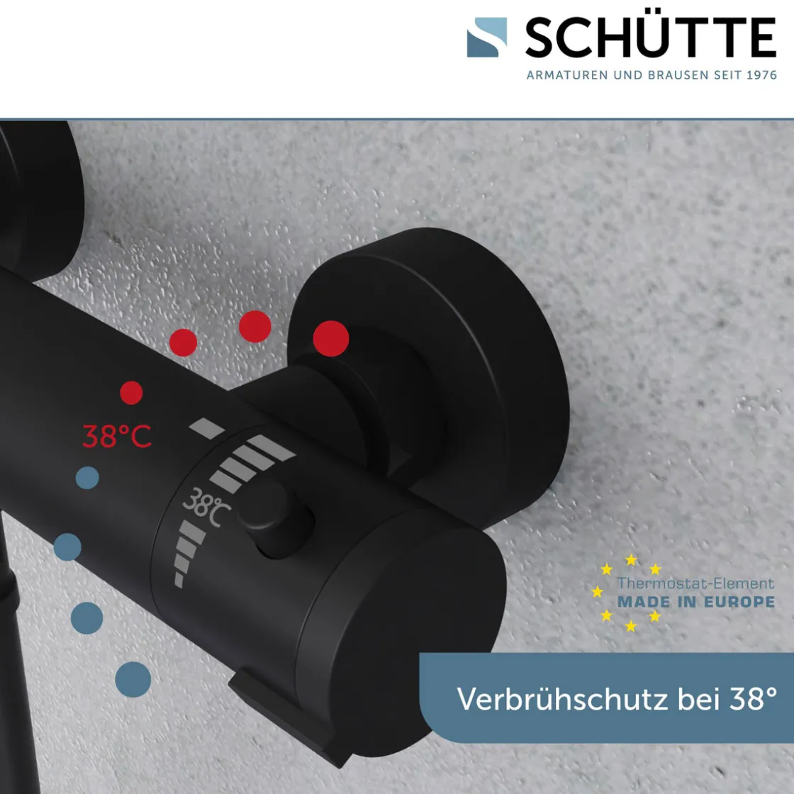 Duschthermostat London,schwarz-matt, 1/2Verbruehschutz und Wassersparfunktion ^ Schütte