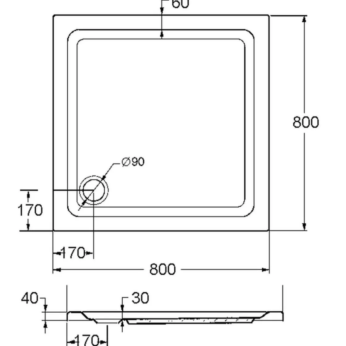 Duschwanne quadratisch 80x80x3cm weiss ^ Ottofond Outlet