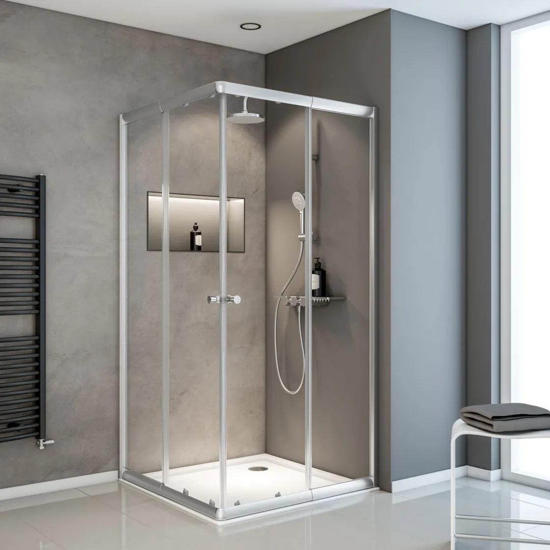 Eckeinstieg 4-teilig silber klar hell1800x750-900x750-900 3-/4-mm ESG ^ Schulte Sale