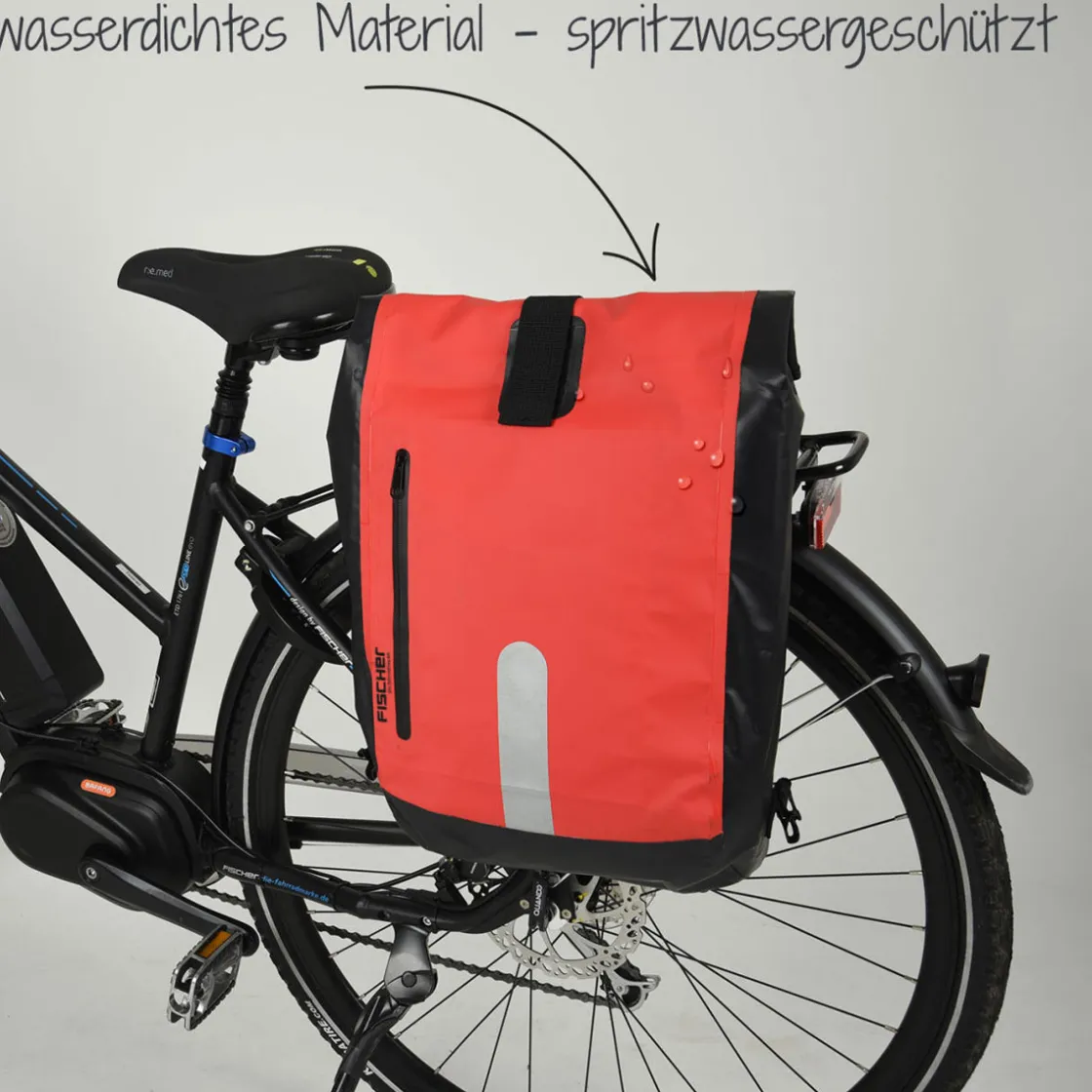 Gepäckträgertasche wasserdicht schwarz-rot ^ Fischer Bikes Best