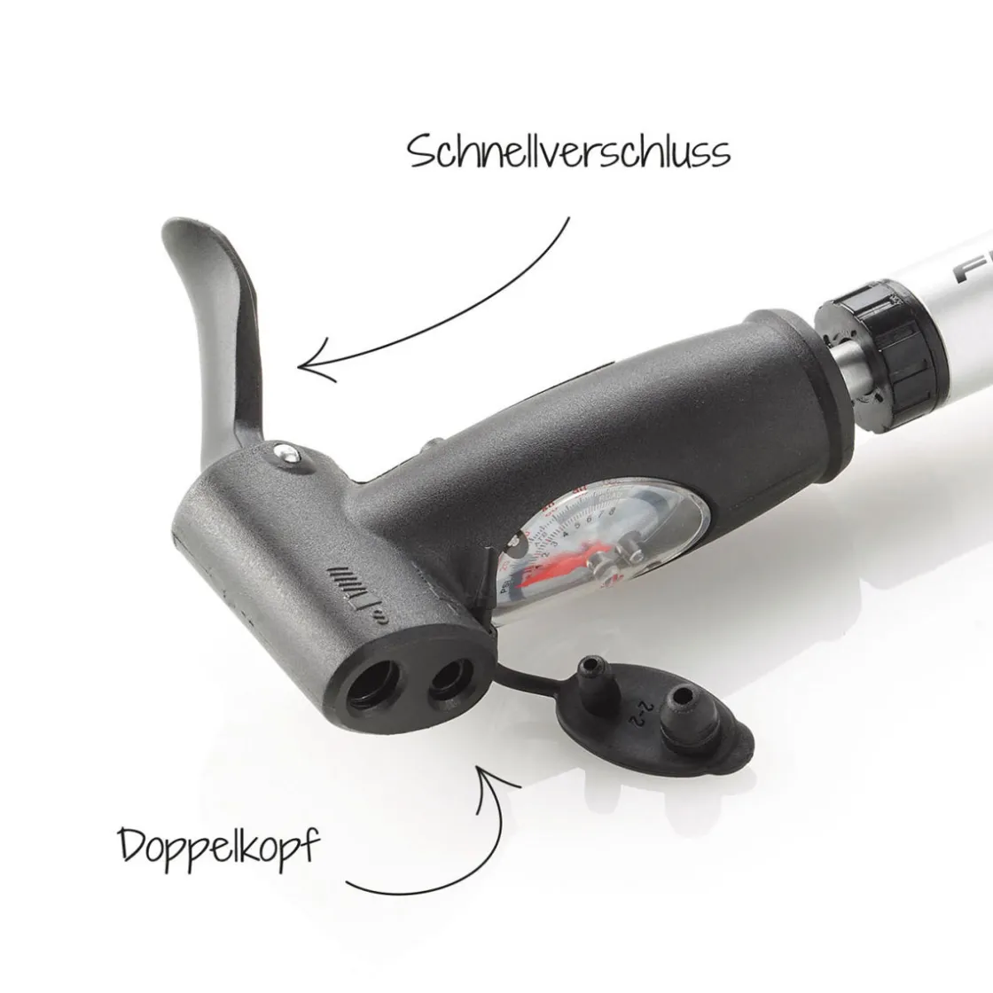 Mini-Pumpe mit Doppelhub Duokopf silber ^ Fischer Bikes Outlet