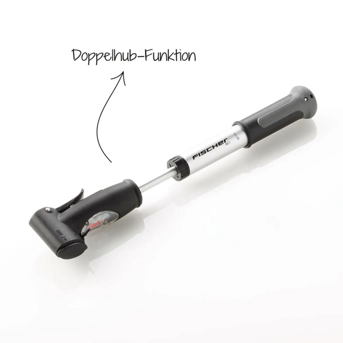 Mini-Pumpe mit Doppelhub Duokopf silber ^ Fischer Bikes Outlet