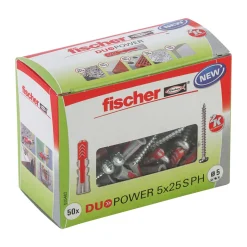 Dübel DuoPower 5 x 25 mm mit Panhead-Schraube 50 Stück ^ Fischer Best
