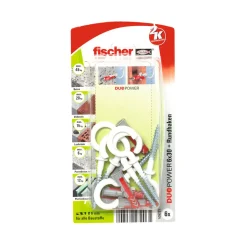 Dübel DuoPower 6 x 30 mm mit Rundhaken nylonbeschichtet weiß 6 Stück ^ Fischer Online