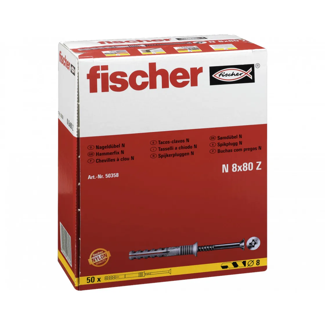 Nageldübel N 8 x 80/40 mm Senkkopf 50 Stück ^ Fischer Outlet