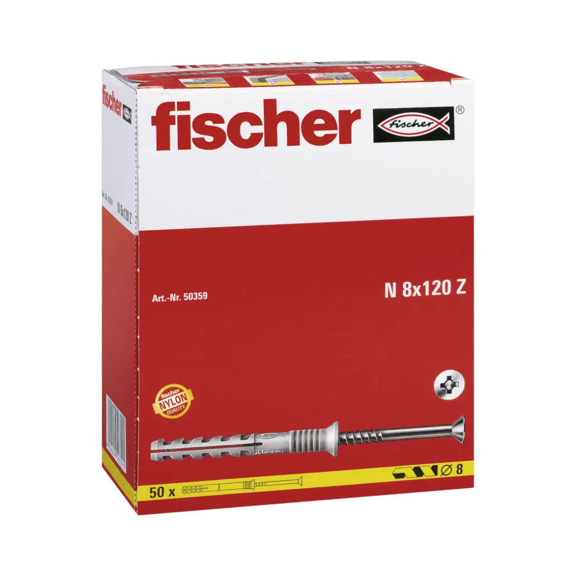 Nageldübel 8 x 120/80 mm mit Senkkopf 50 Stück ^ Fischer Hot