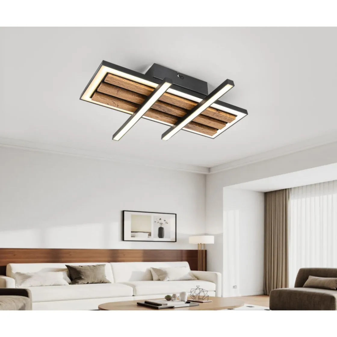 DL Talida 34x34x8cm 15W schwarzweiss u. Holz, 1700lm warmweiss ^ Flector Discount