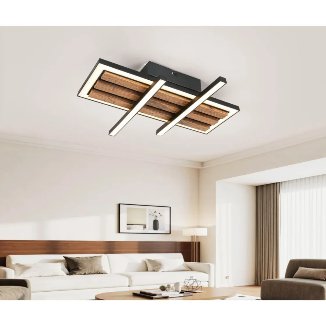 DL Talida 34x34x8cm 15W schwarzweiss u. Holz, 1700lm warmweiss ^ Flector Discount
