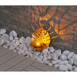 Solar-Dekoleuchte Golden Monstera inkl Glaskugel in Bruchoptik gold ^ Flector Clearance