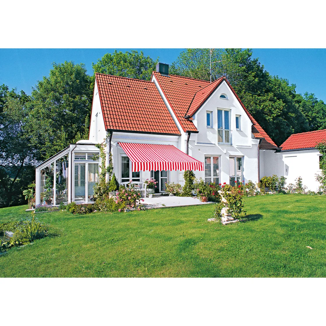 Gelenkarmmarkise Nizza rot-weiss 300 x cm ^ Discount